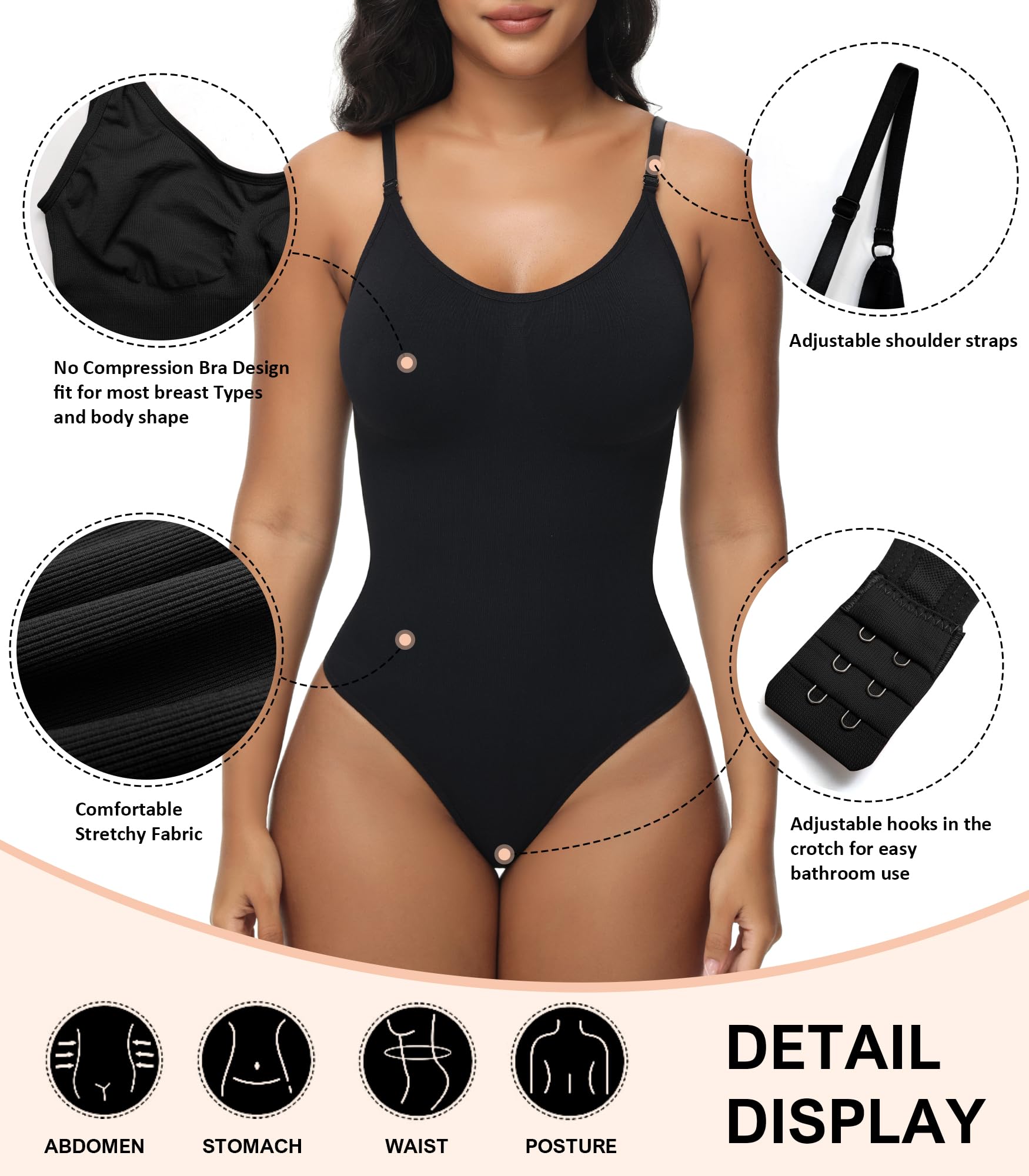 VIHTVIWE Bodysuit for Women Tummy Control Shapewear Body Shaper Seamless Spaghetti Strap Leotards