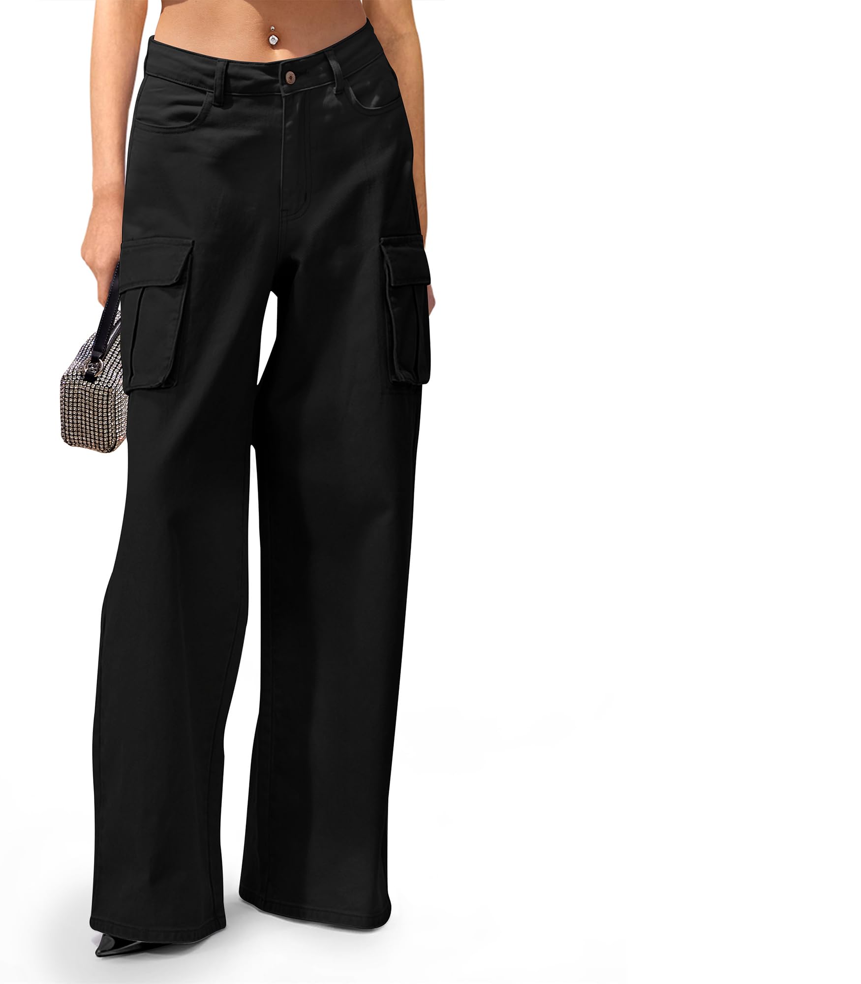 VIHTVIWE Womens Cargo Jeans High Waisted Wide Leg Baggy Denim Cargo Pants Flap Pocket Y2K Streetwear Casual Trousers