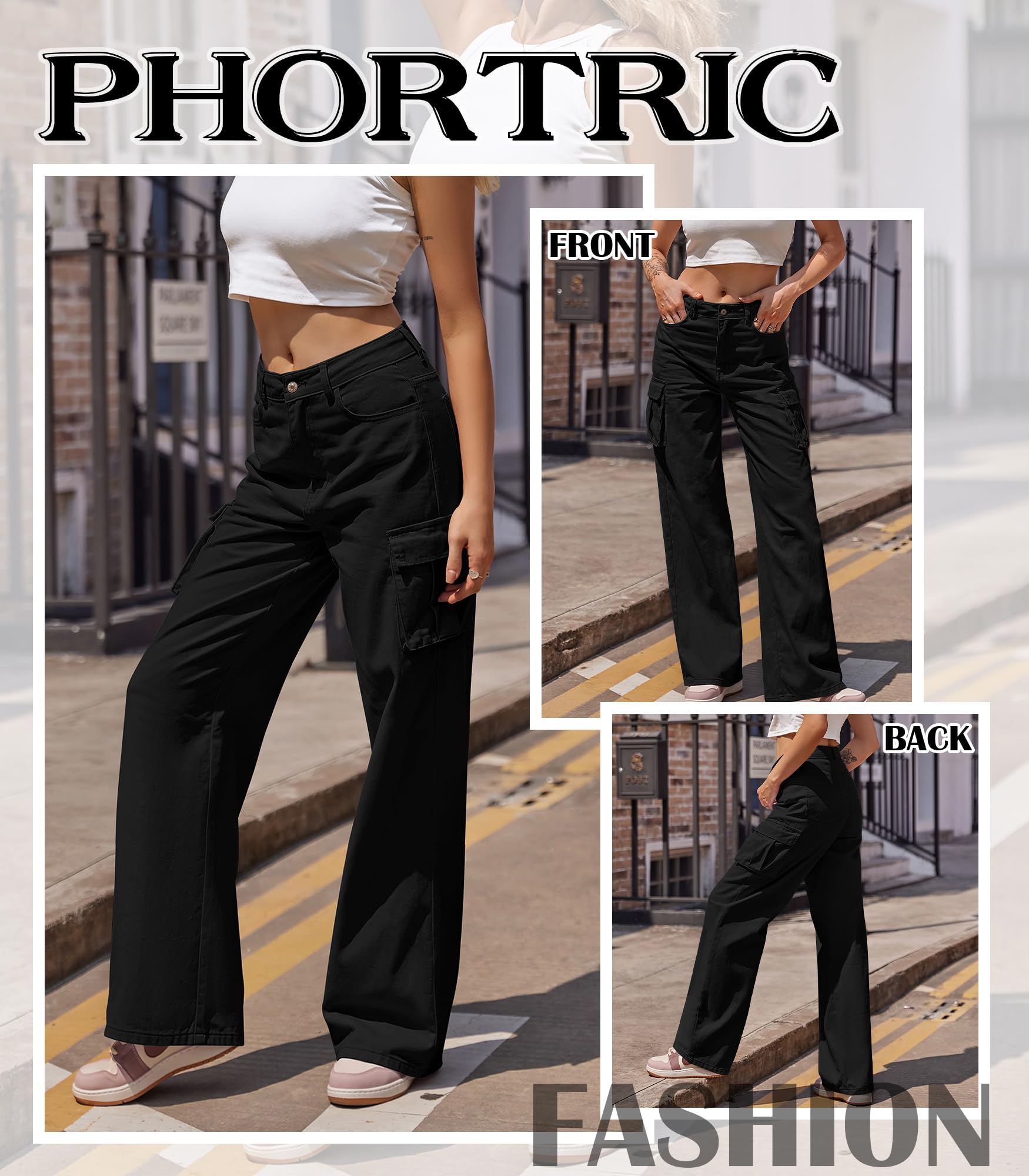 VIHTVIWE Womens Cargo Jeans High Waisted Wide Leg Baggy Denim Cargo Pants Flap Pocket Y2K Streetwear Casual Trousers