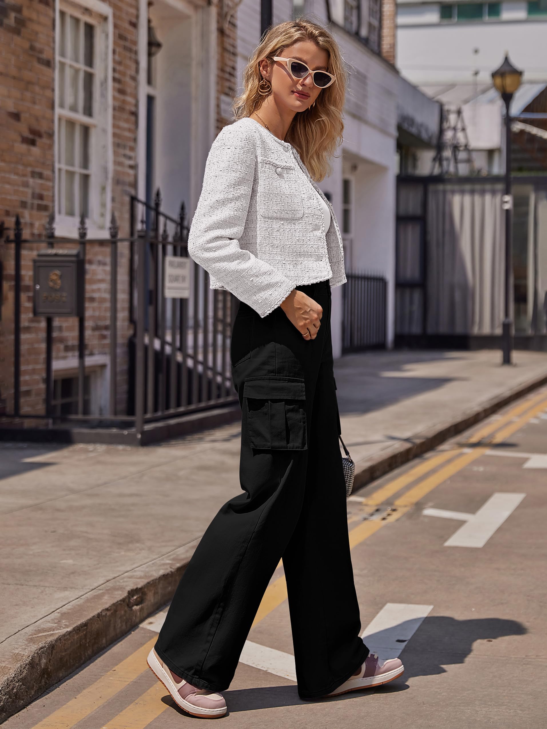VIHTVIWE Womens Cargo Jeans High Waisted Wide Leg Baggy Denim Cargo Pants Flap Pocket Y2K Streetwear Casual Trousers