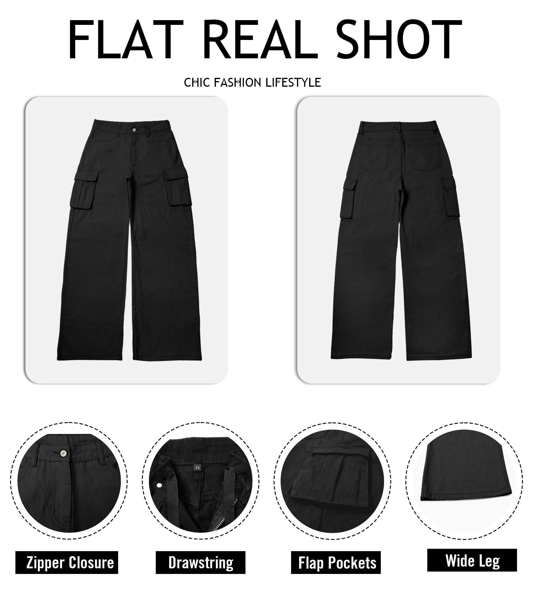 VIHTVIWE Womens Cargo Jeans High Waisted Wide Leg Baggy Denim Cargo Pants Flap Pocket Y2K Streetwear Casual Trousers