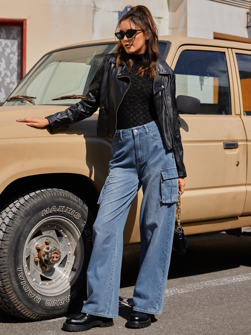 VIHTVIWE Womens Cargo Jeans High Waisted Wide Leg Baggy Denim Cargo Pants Flap Pocket Y2K Streetwear Casual Trousers