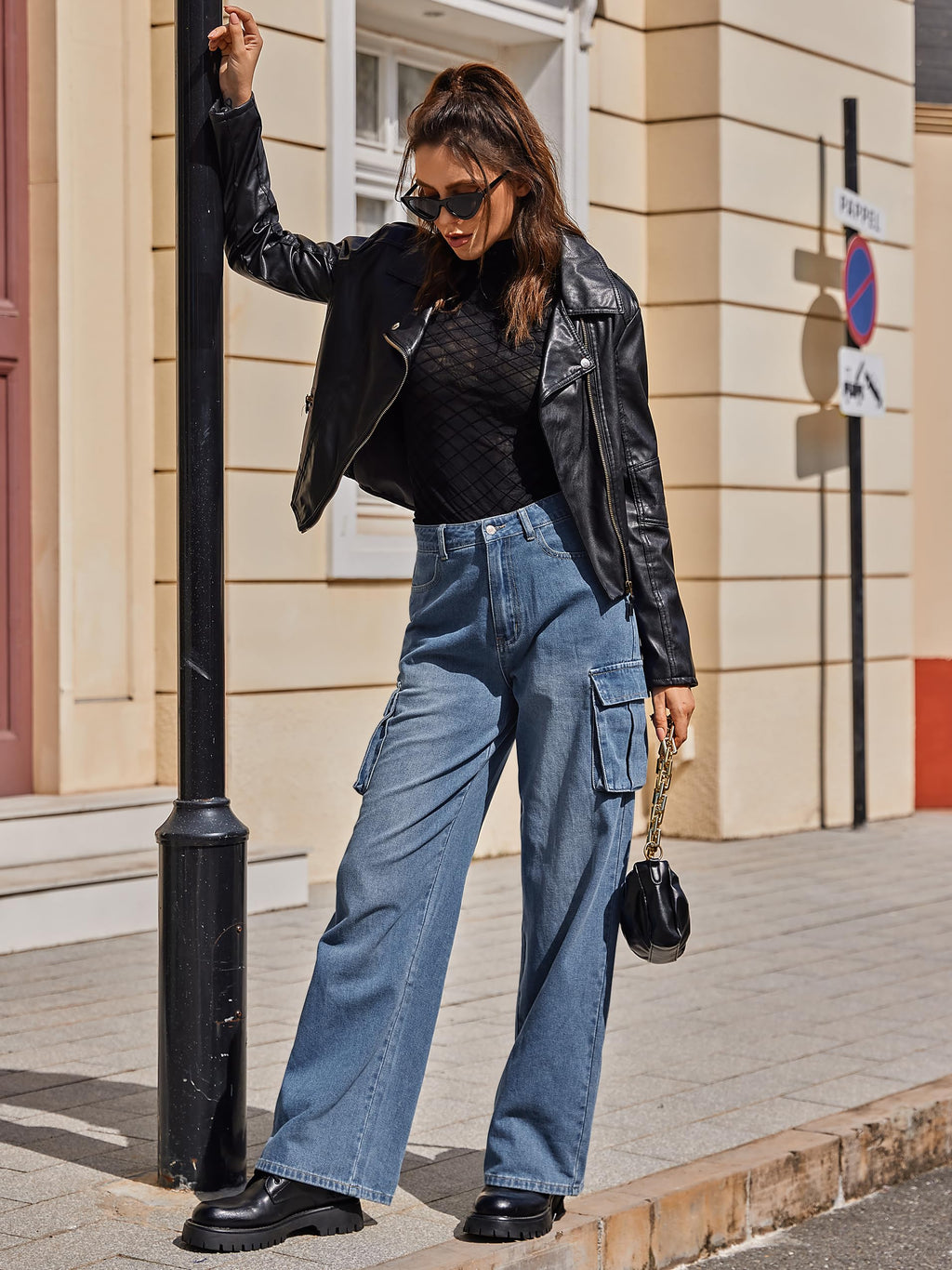 VIHTVIWE Womens Cargo Jeans High Waisted Wide Leg Baggy Denim Cargo Pants Flap Pocket Y2K Streetwear Casual Trousers