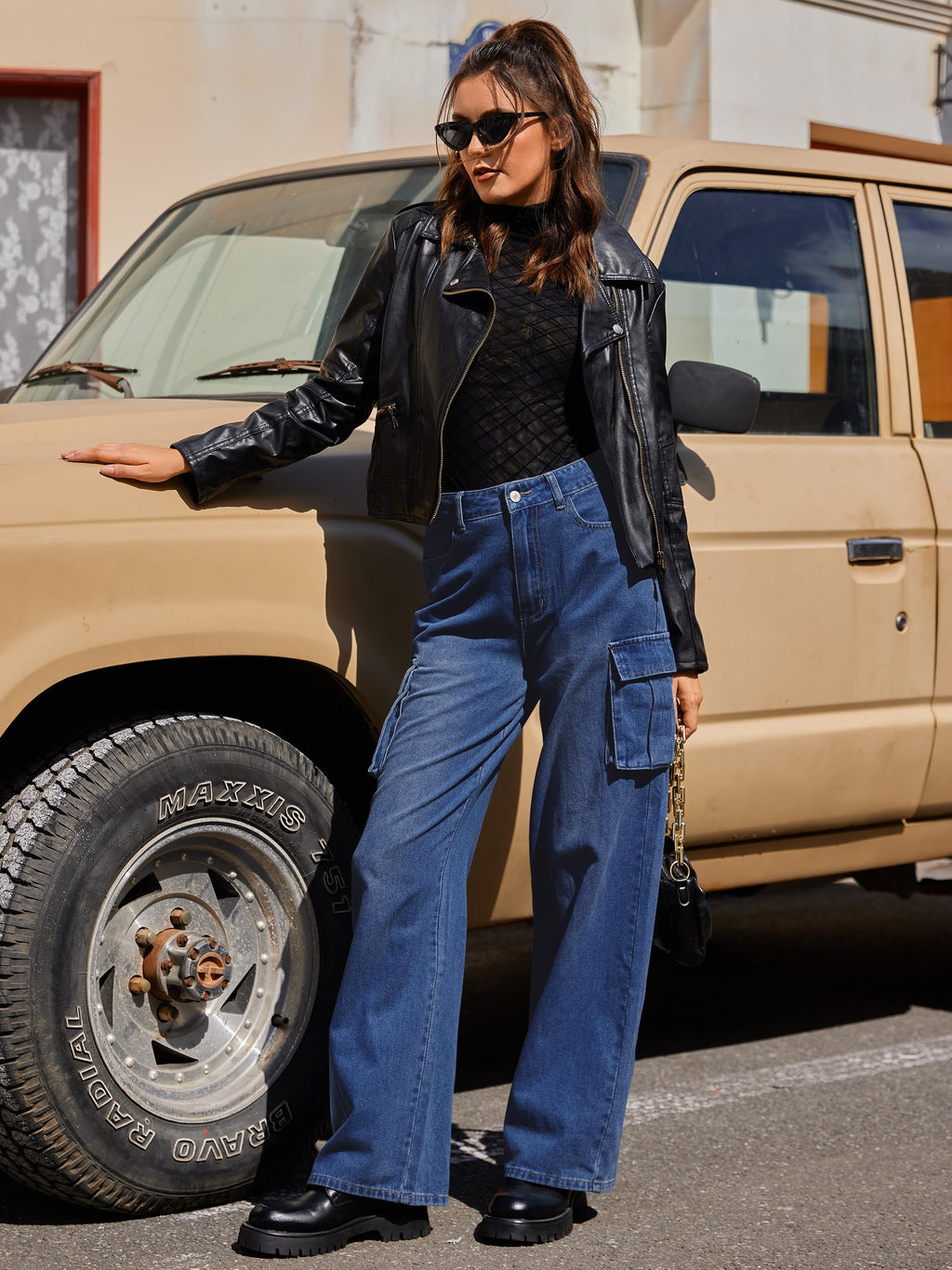VIHTVIWE Womens Cargo Jeans High Waisted Wide Leg Baggy Denim Cargo Pants Flap Pocket Y2K Streetwear Casual Trousers