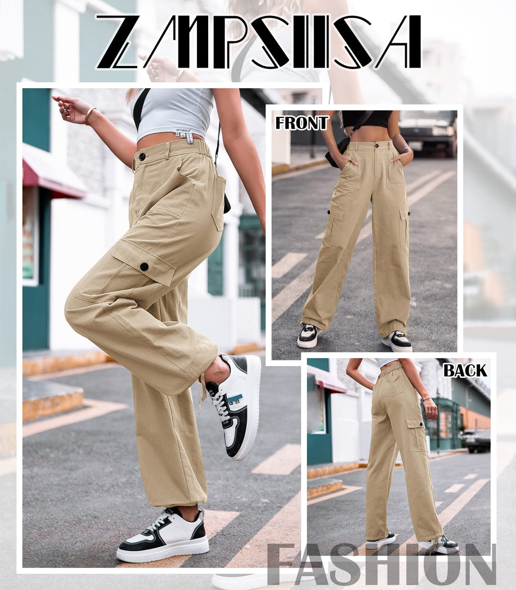 VIHTVIWE Women High Waisted Cargo Pants Wide Leg Casual Pants 6 Pockets Combat Military Trousers