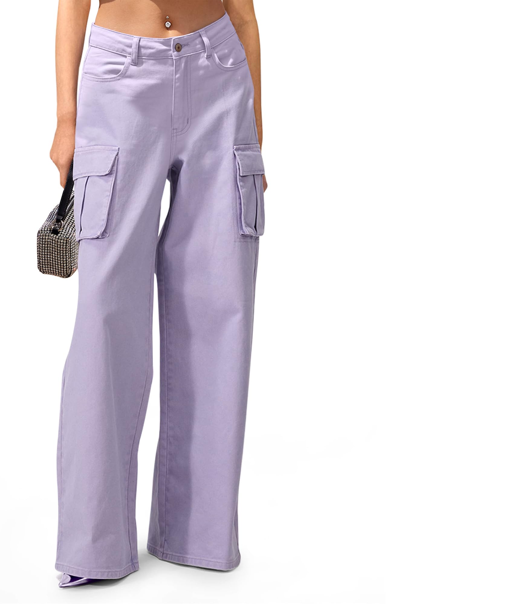 VIHTVIWE Womens Cargo Jeans High Waisted Wide Leg Baggy Denim Cargo Pants Flap Pocket Y2K Streetwear Casual Trousers