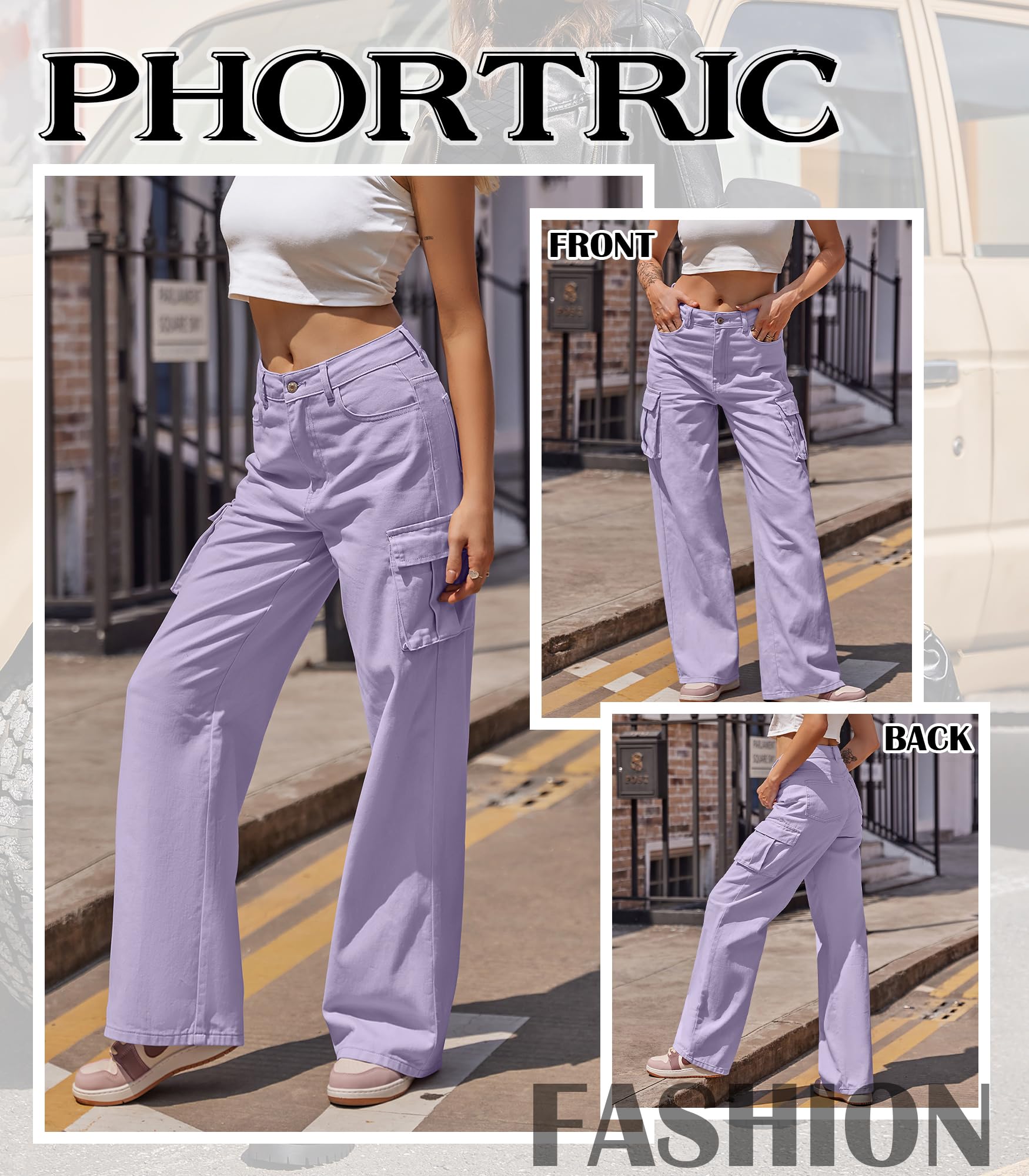 VIHTVIWE Womens Cargo Jeans High Waisted Wide Leg Baggy Denim Cargo Pants Flap Pocket Y2K Streetwear Casual Trousers