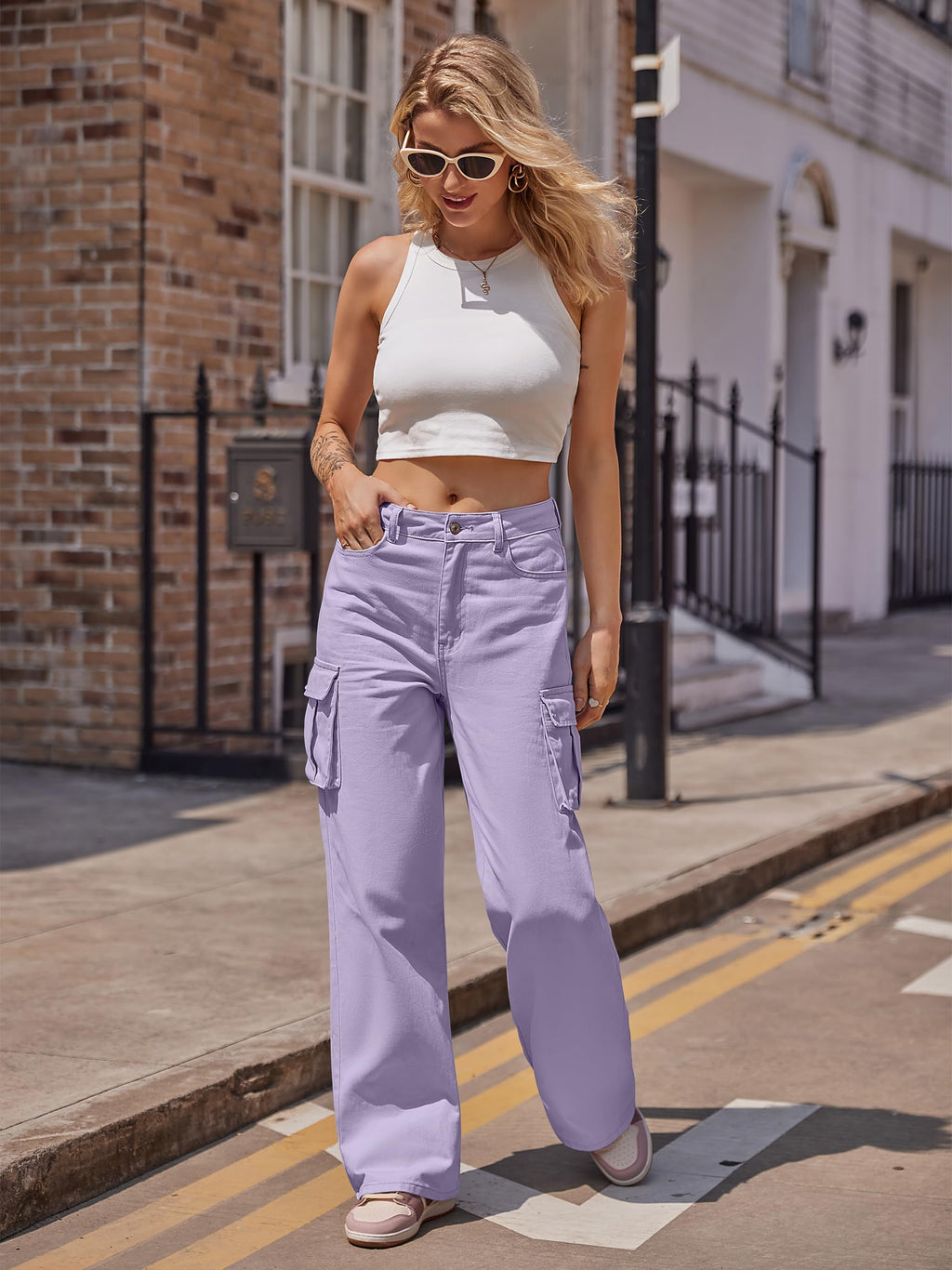 VIHTVIWE Womens Cargo Jeans High Waisted Wide Leg Baggy Denim Cargo Pants Flap Pocket Y2K Streetwear Casual Trousers