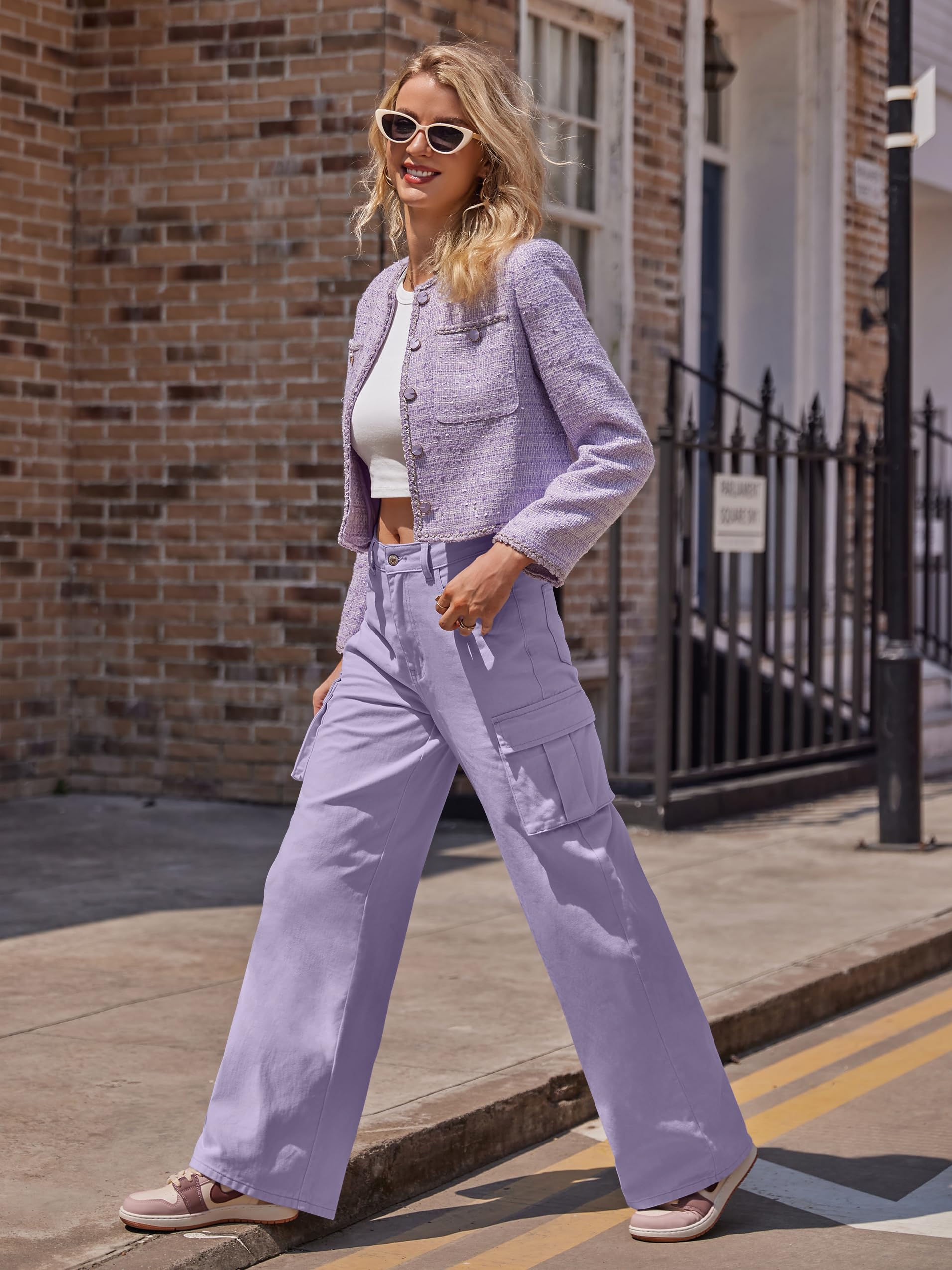 VIHTVIWE Womens Cargo Jeans High Waisted Wide Leg Baggy Denim Cargo Pants Flap Pocket Y2K Streetwear Casual Trousers